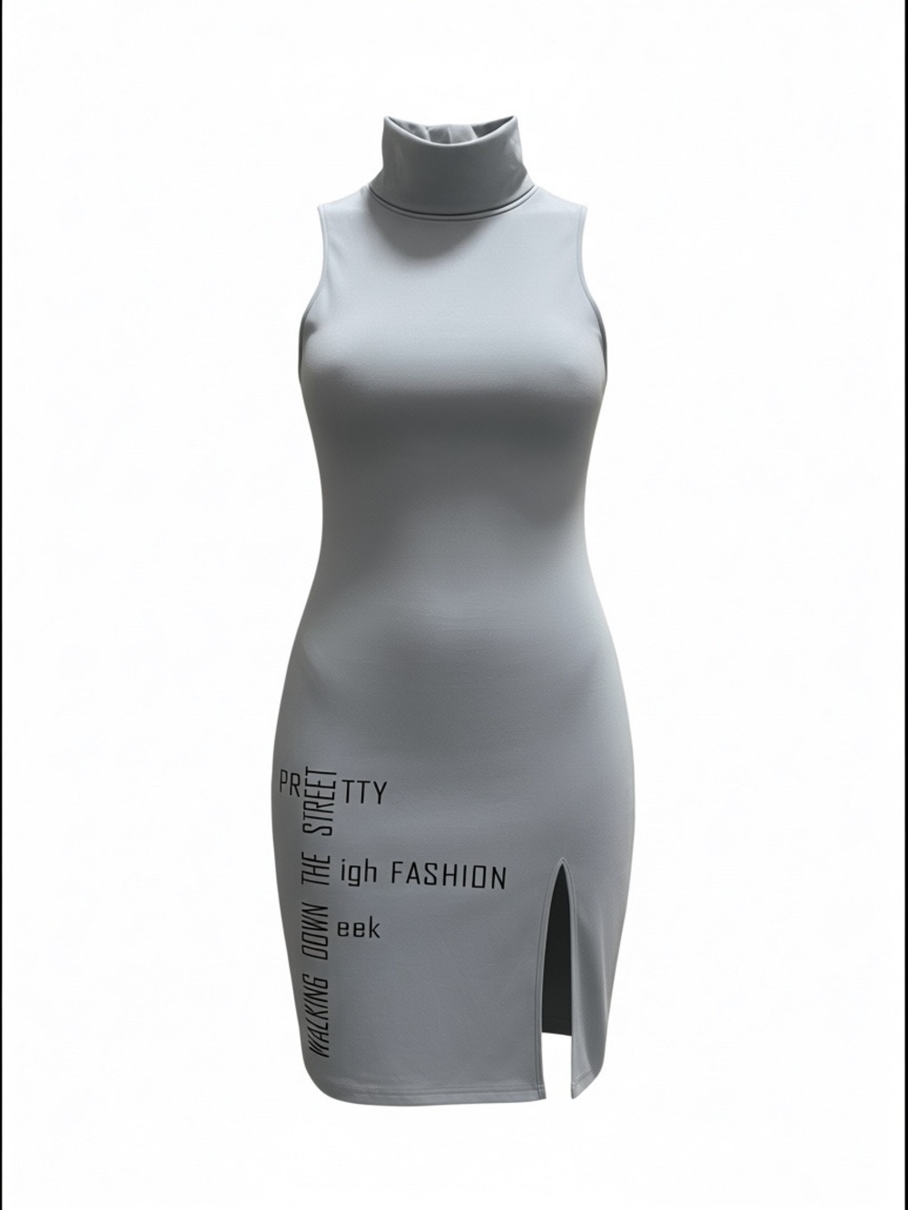 🩶SHEIN Light Gray Sleeveless Mock Neck Bodycon Mini Dress